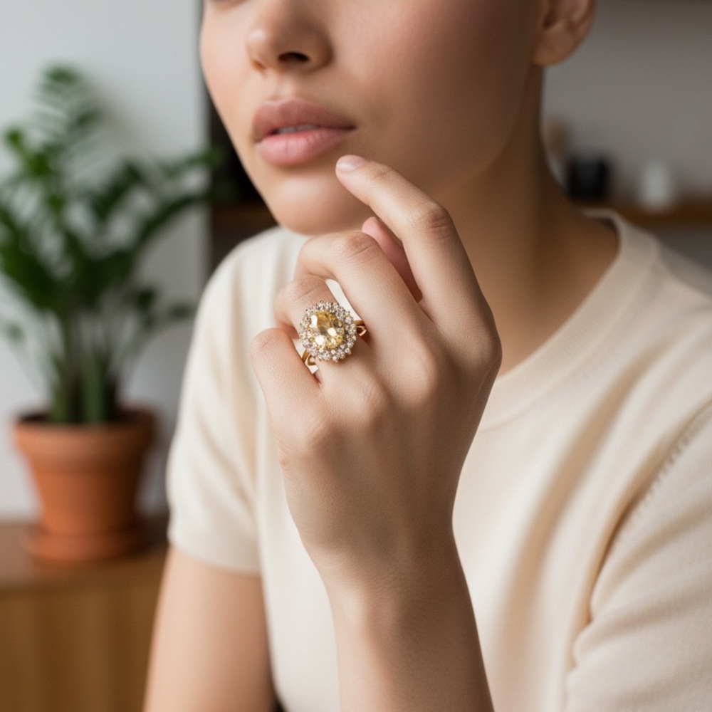 Zircon Beautiful Cocktail Statement decor ring with rhinestones.